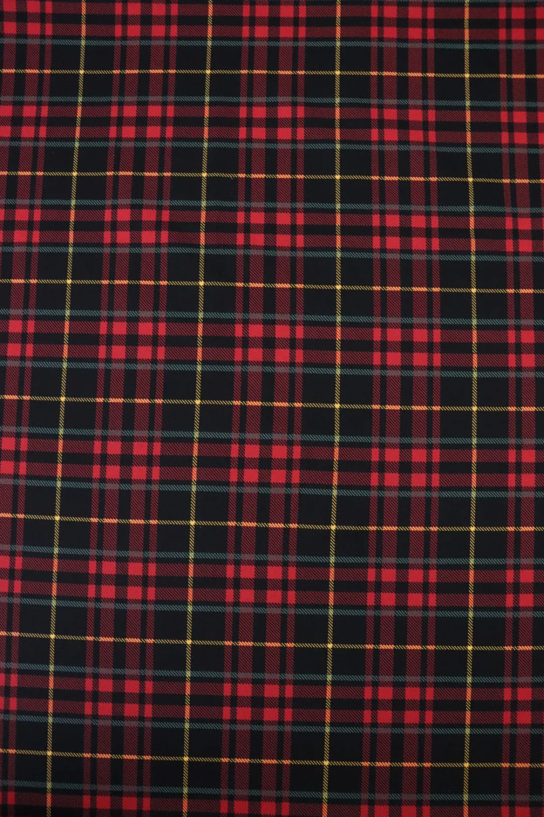 1YD PRECUT; Black/Ruby/Yellow/Hazy Mint Plaid Matte Nylon Spandex Tricot | Designer Deadstock