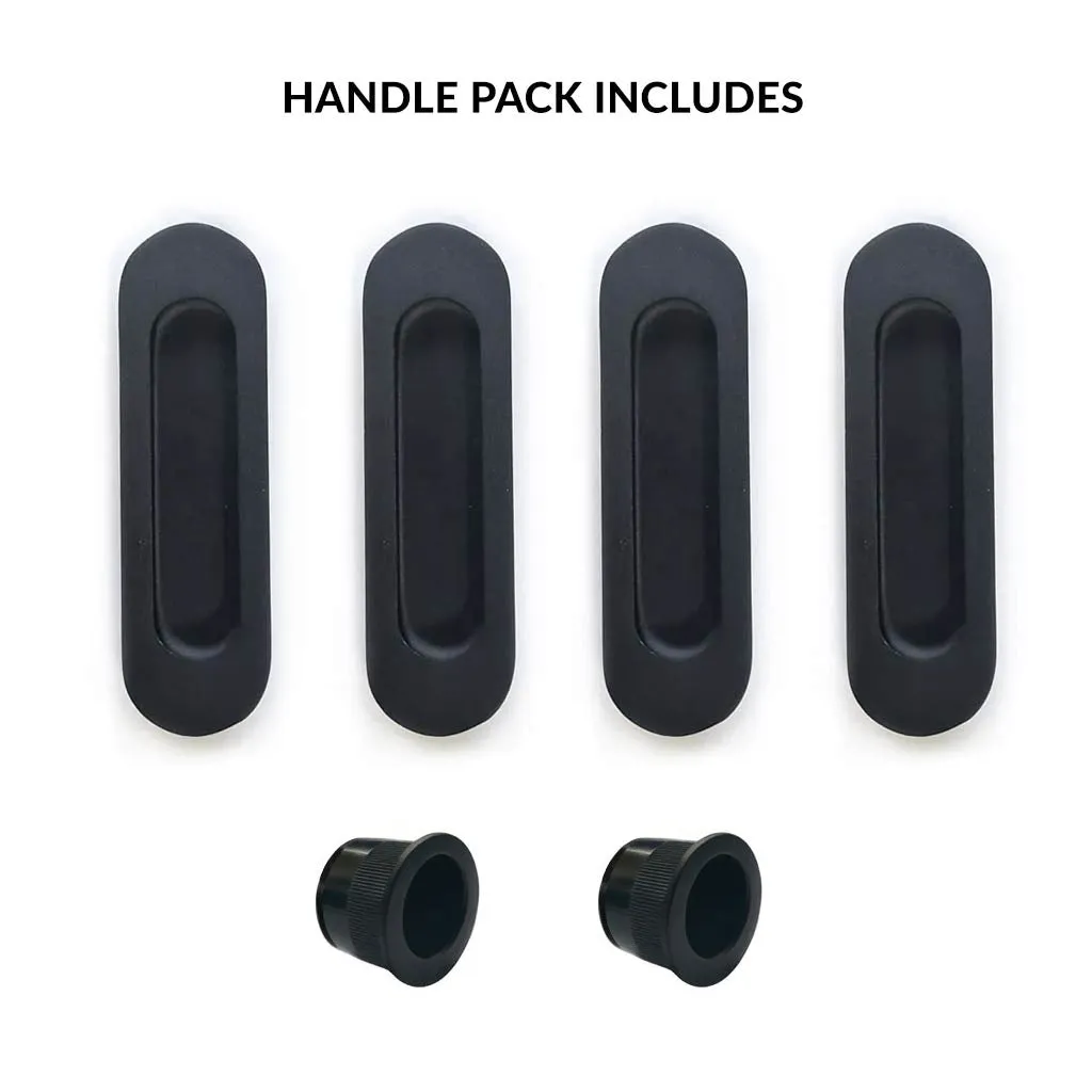 2 Pairs of Burbank 120mm Sliding Door Oval Flush Pulls and 2x  Finger Pull - Matt Black Finish