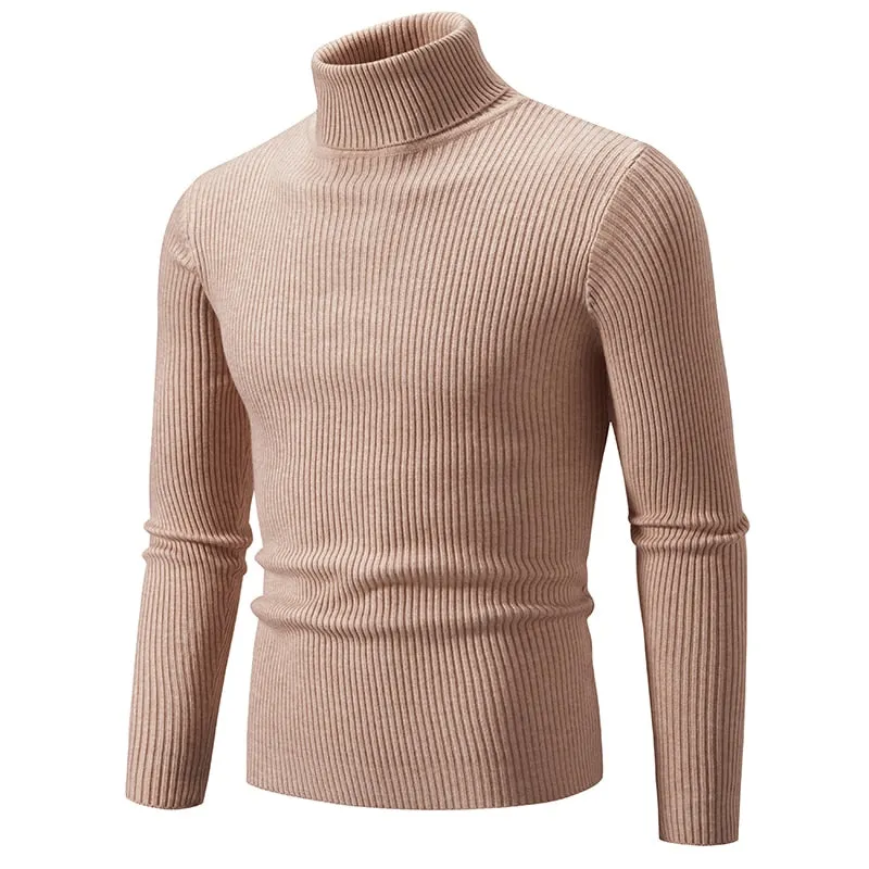 Autumn Winter Turtleneck Sweater Men Warm Knitted Solid Color Pullovers Men's Slim Fit Casual Turtleneck Knitwear Man Sweaters