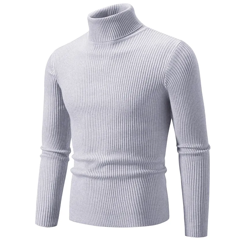 Autumn Winter Turtleneck Sweater Men Warm Knitted Solid Color Pullovers Men's Slim Fit Casual Turtleneck Knitwear Man Sweaters