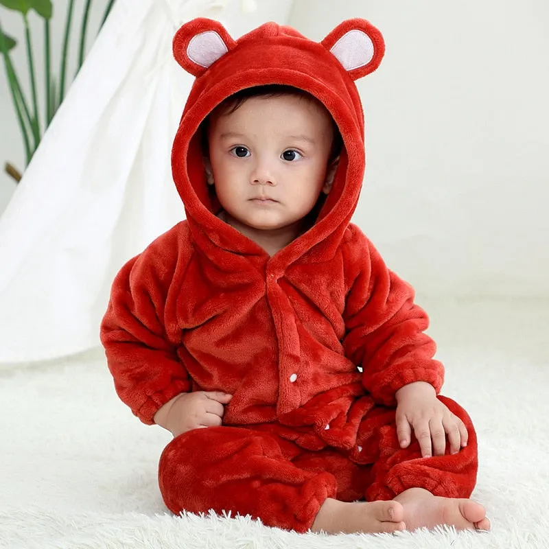 Baby Rompers Winter Costume Flannel Hooded Jumpsuits Baby Clothes