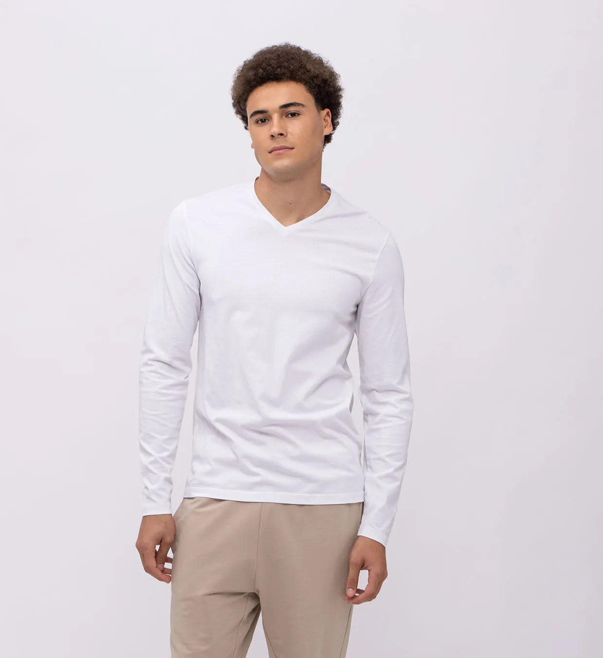 Basic Cotton V Long Sleeve T-Shirt