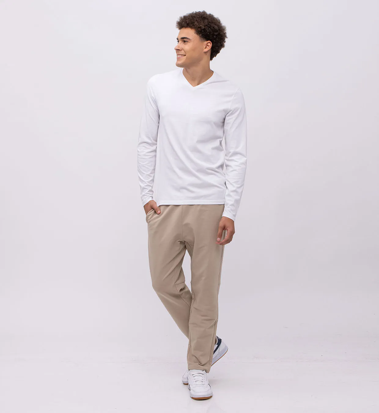 Basic Cotton V Long Sleeve T-Shirt