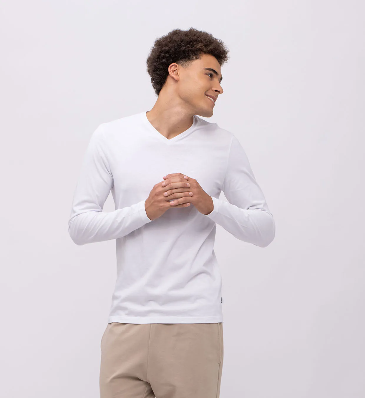 Basic Cotton V Long Sleeve T-Shirt