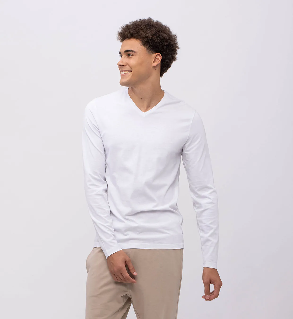 Basic Cotton V Long Sleeve T-Shirt