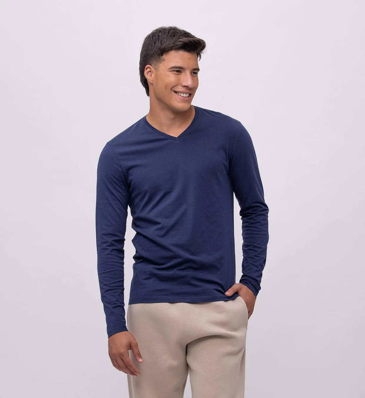 Basic Cotton V Long Sleeve T-Shirt