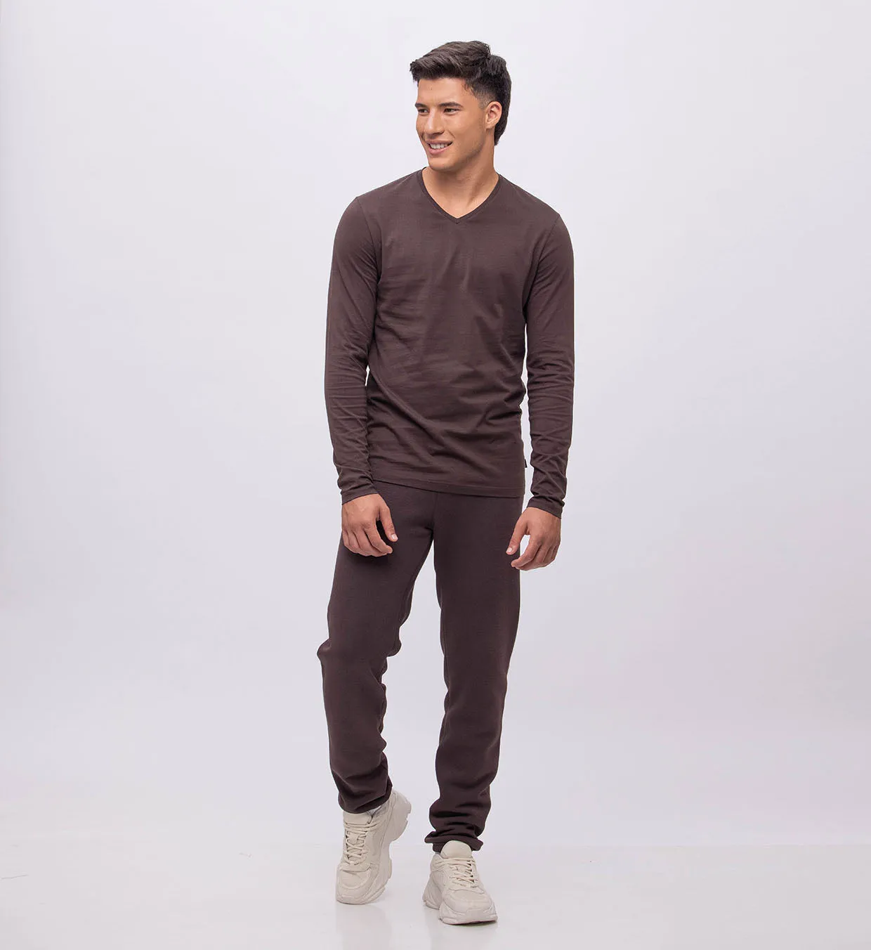 Basic Cotton V Long Sleeve T-Shirt