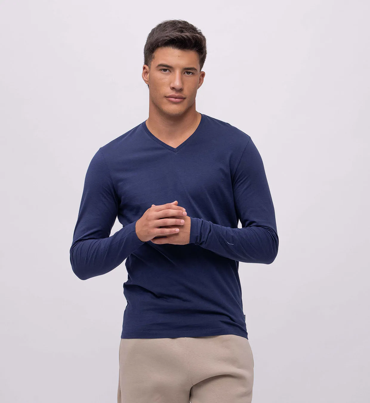 Basic Cotton V Long Sleeve T-Shirt