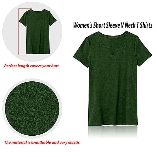 BerryBetty - 5-Pack: Ladies Ultra Soft Cotton Blend Basic V-Neck Short Sleeve Shirts