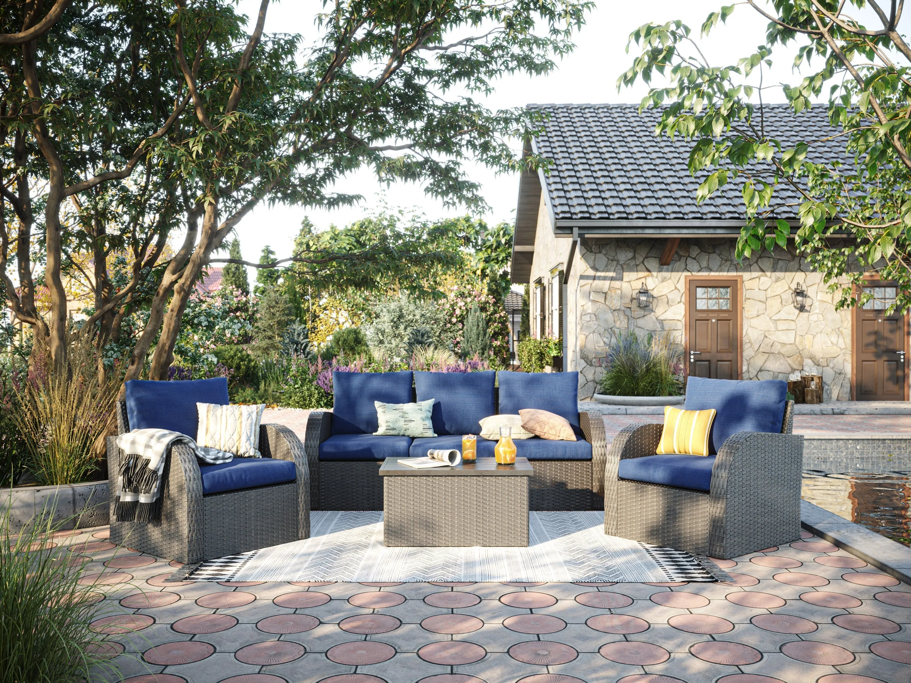 Blue Outdoor Left Arm Sectional Chair