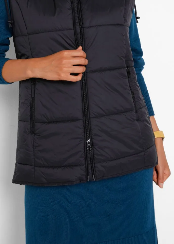 Bpc Bonprix Collection Quilted Vest with Detachable Hood, Black