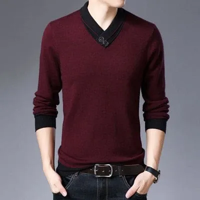 Casual Turtleneck Double Collar Slim Fit Men Sweater