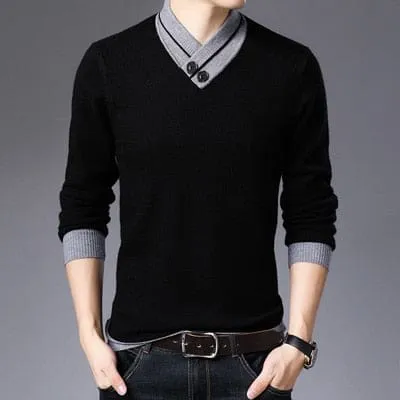 Casual Turtleneck Double Collar Slim Fit Men Sweater