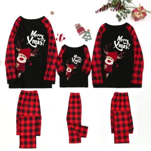 Christmas Pajamas Matching Family Pyjamas For Letter Lattice Printing Stitching T-shirt Home Top   Lattice Pajamas