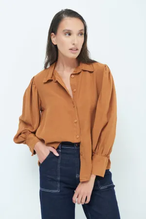 Classic button-up blouse with puff sleeves wholesale