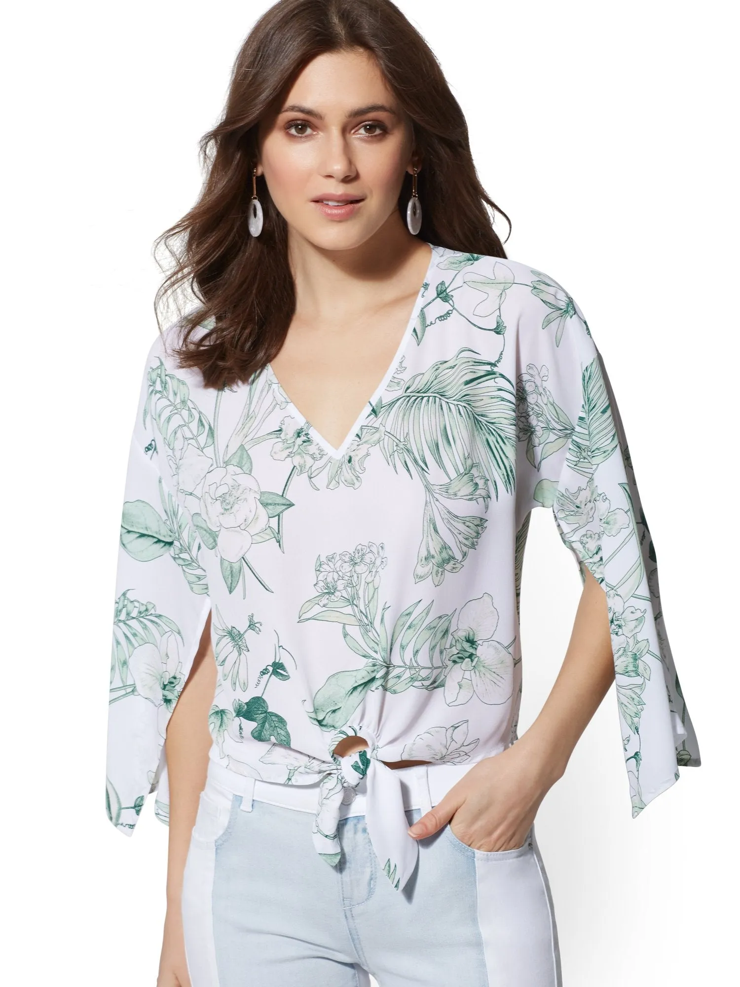 Floral V-Neck Tie-Front Blouse