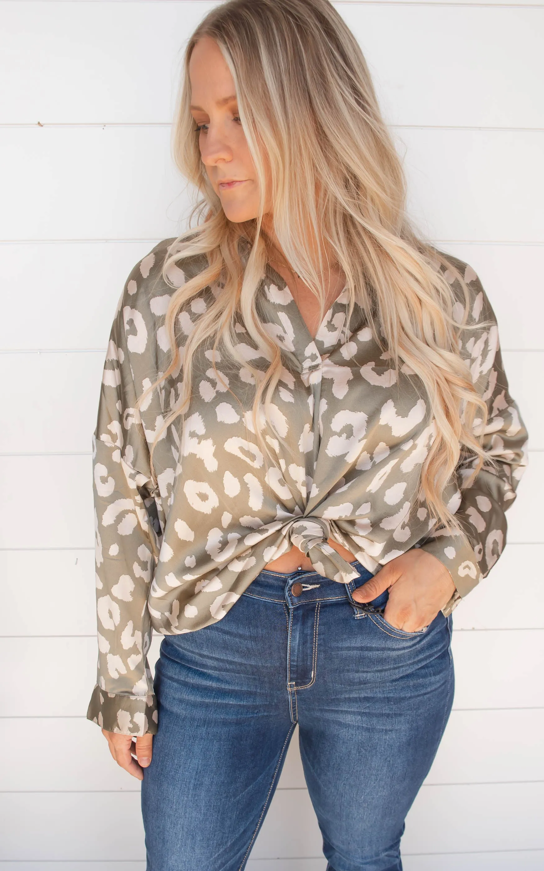 Flowy Leopard V-Neck Blouse | FINAL SALE