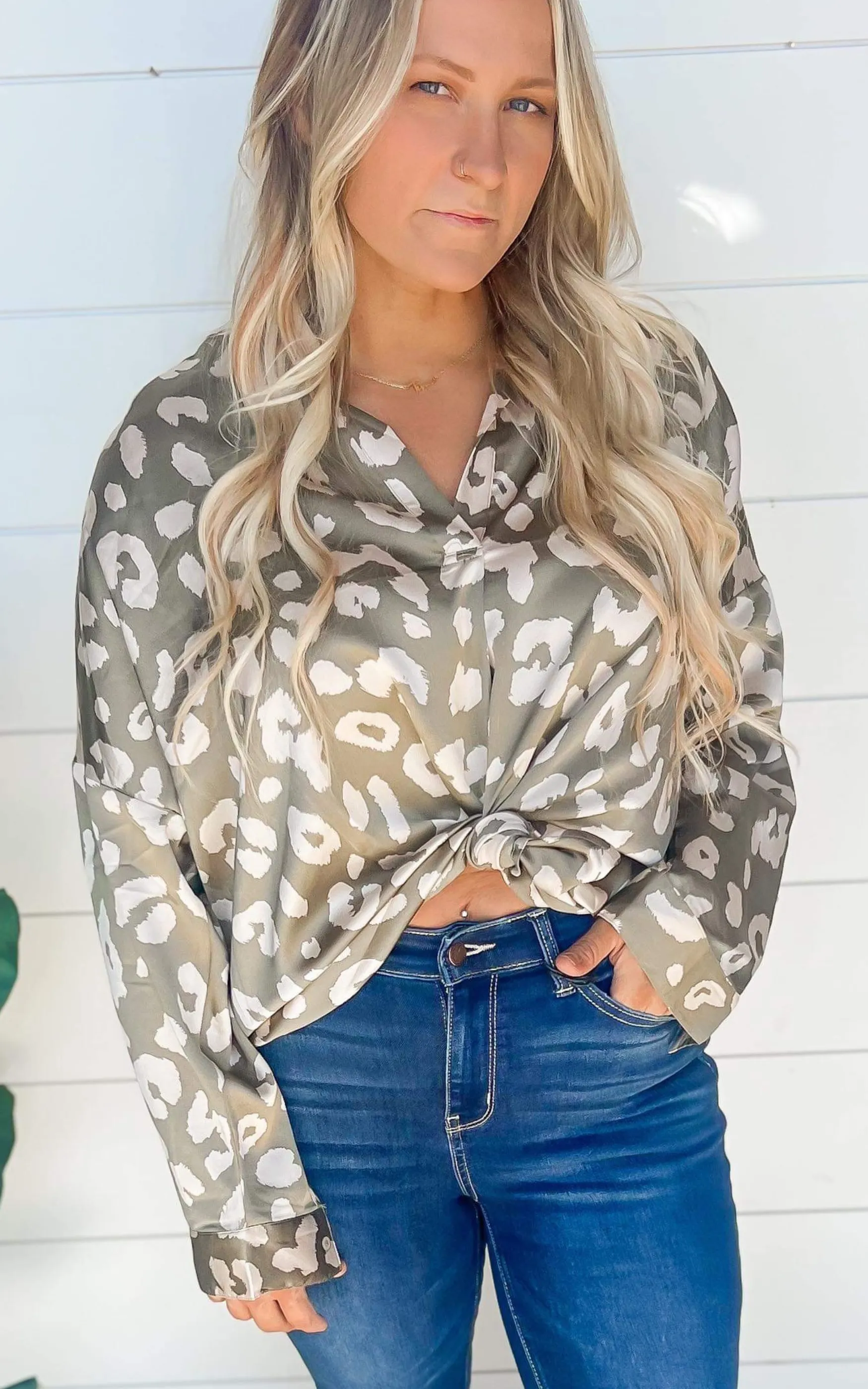 Flowy Leopard V-Neck Blouse | FINAL SALE