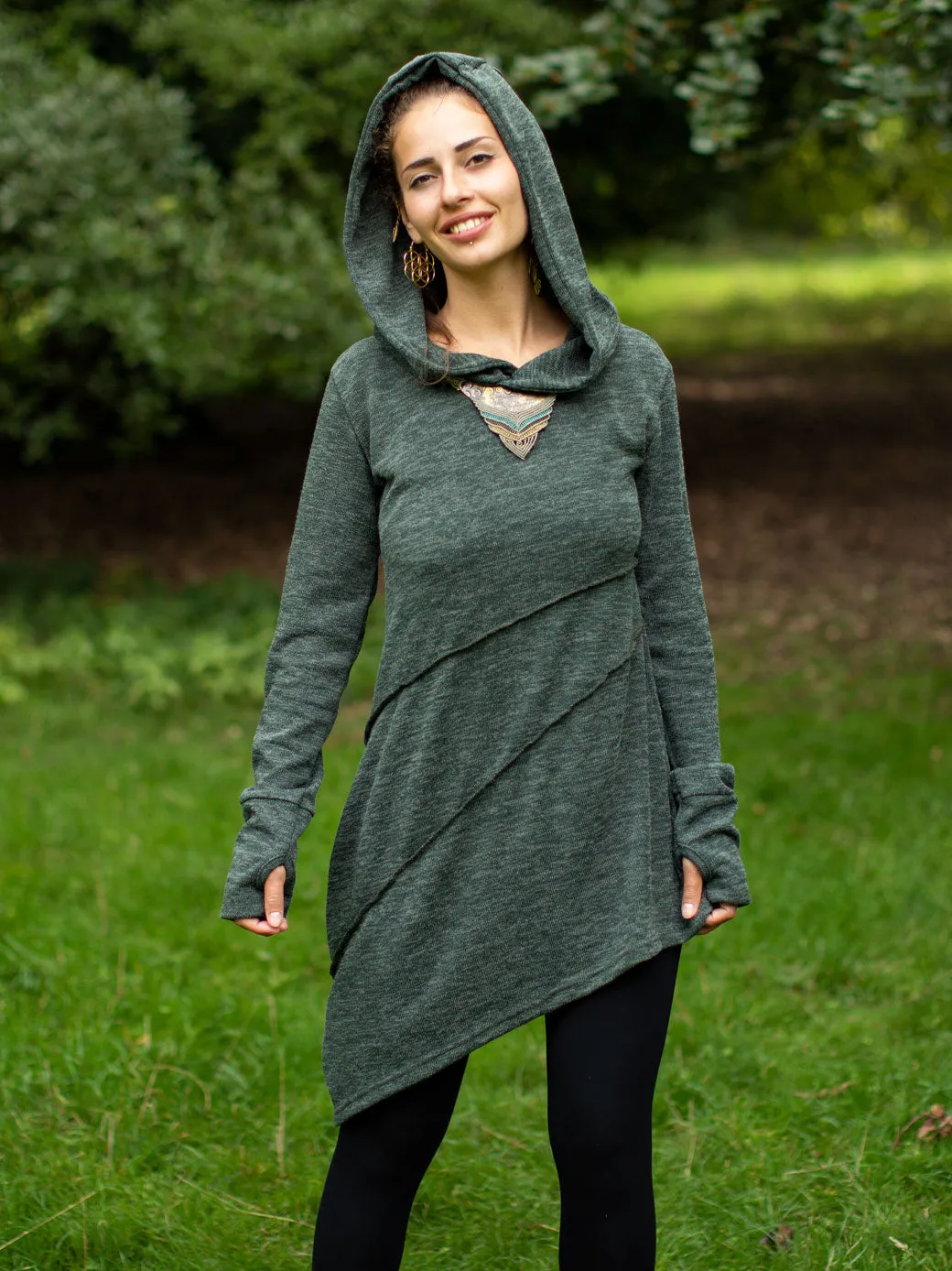 Hooded Pixie Dress Olive Green