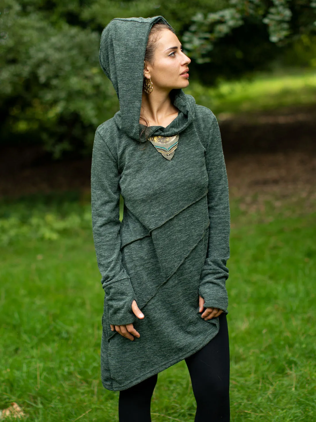 Hooded Pixie Dress Olive Green