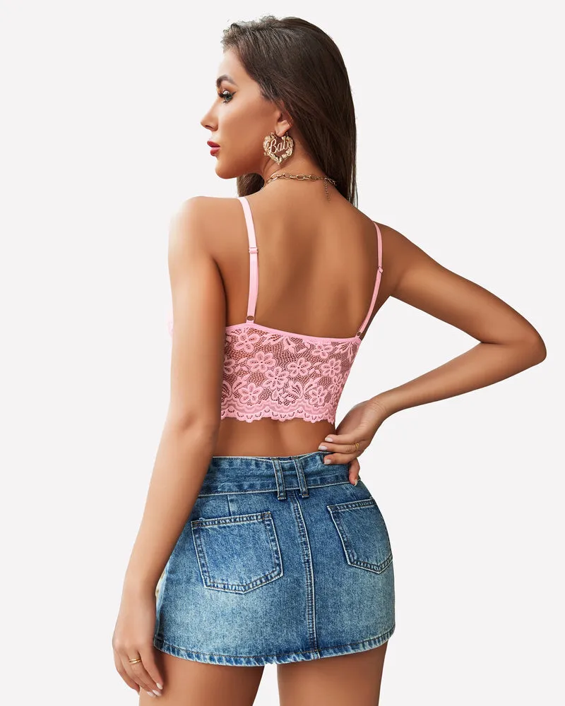 Lace Bralette Adjustable Strap Crop Top