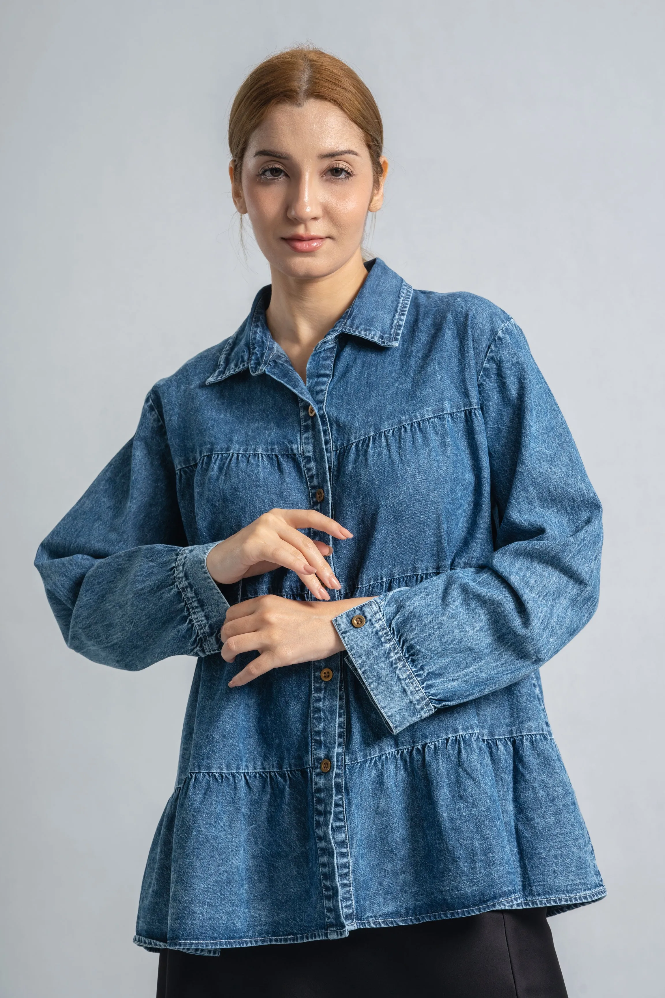 Layered Denim Blouse