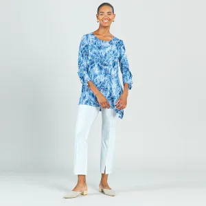 Light Knit - Flutter Cuff Angle Vent Tunic - Palm Branch-Blue - Final Sale!