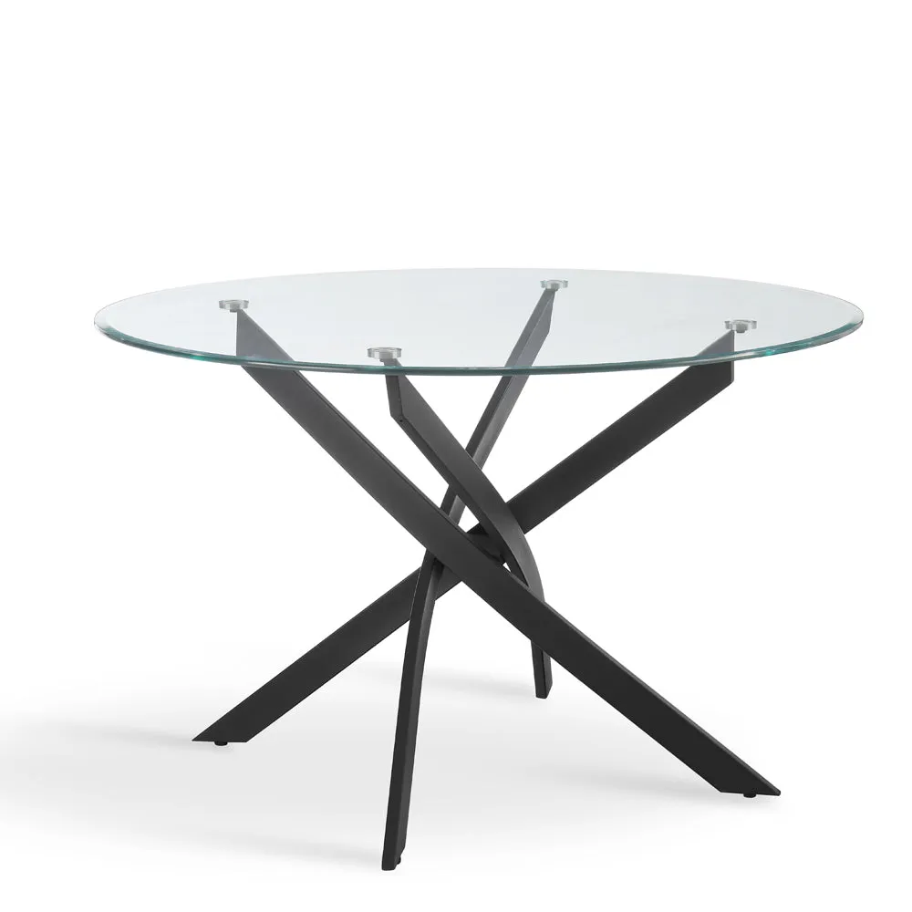 Livorno Black Leg Glass Dining Table & 4 Tiago Chairs, Grey Velvet