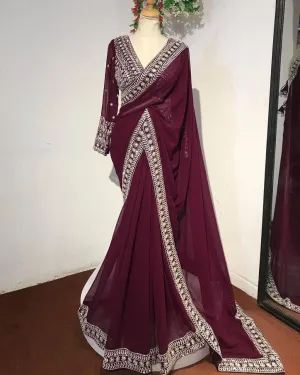 Maroon Georgette Saree