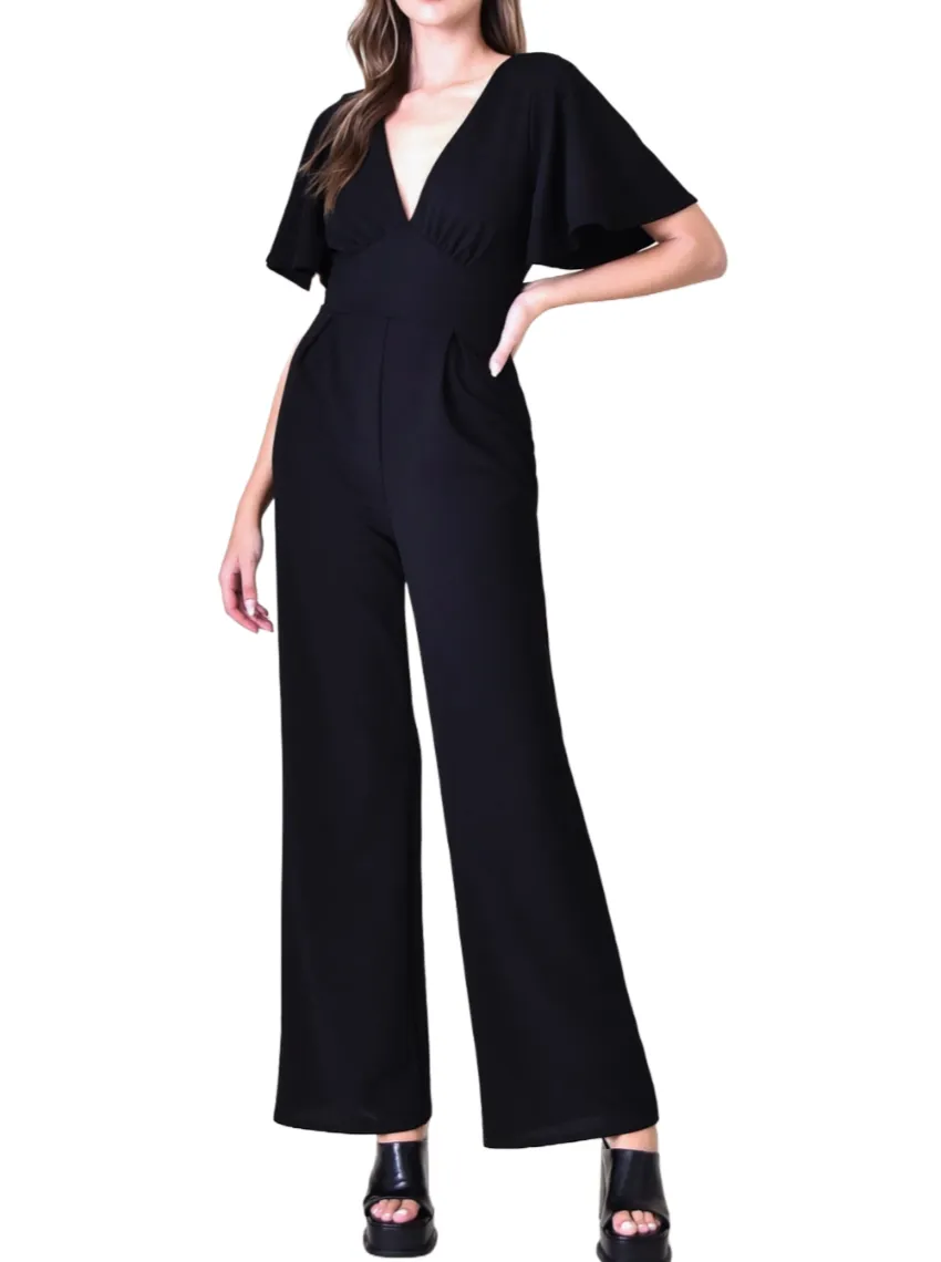 Midnight Noir Flutter Sleeve Jumpsuit