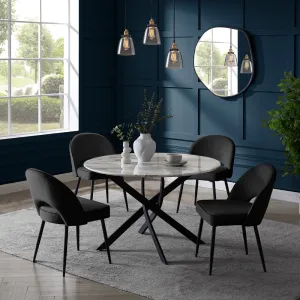 Modena Marble Effect Dining Table & 4 Tiago Chairs, Black Velvet