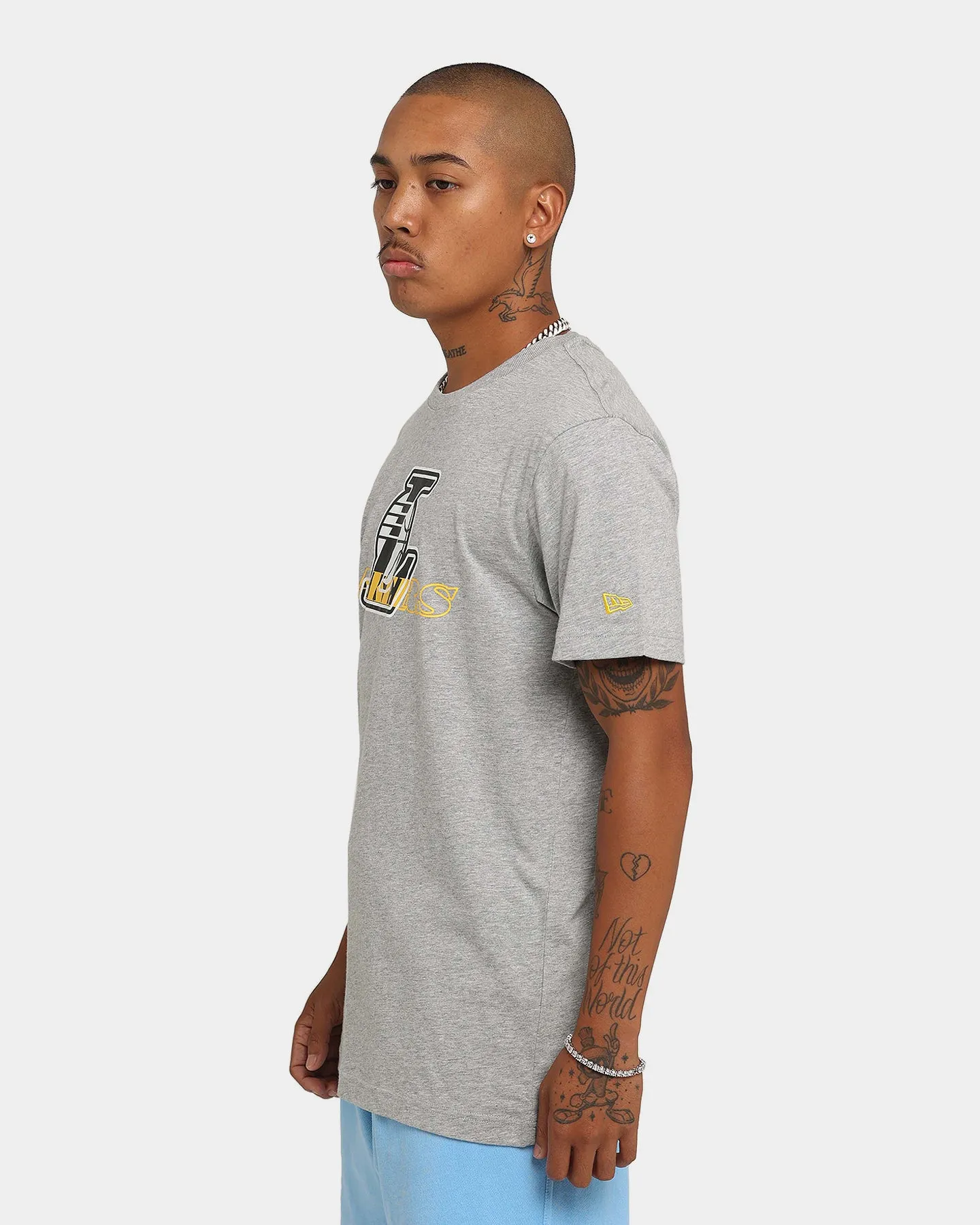 New Era Los Angeles Lakers Script T-Shirt Heather Grey