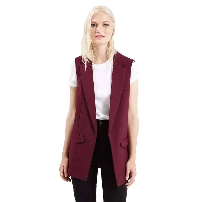 new fashion waistcoat women no button black jacket women sleeveless blazer jacket white casual outwear (US 4-12)