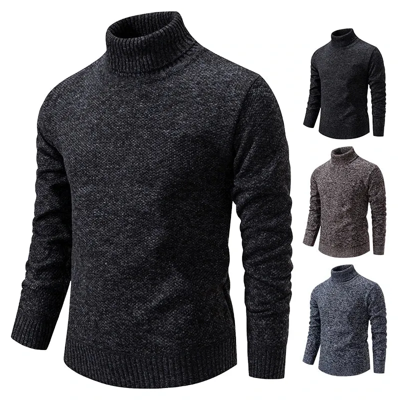 New Italain Style Sweater Men's Autumn Winter New Trend Slim Wool Thin Velvet Turtleneck Outerwear