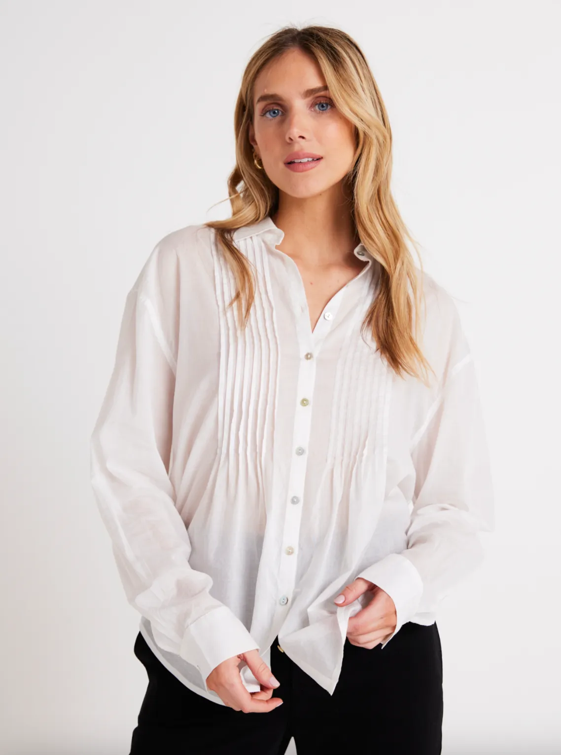 Pintuck Flowy Shirt - White