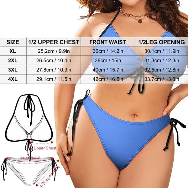 #Plus Size Halter Trikini-Custom Face Fruits Pineapple Plus Size Swimsuit String Link Halter Tie Side Low Waisted Triangle Bikini Personalized Bathing Suit