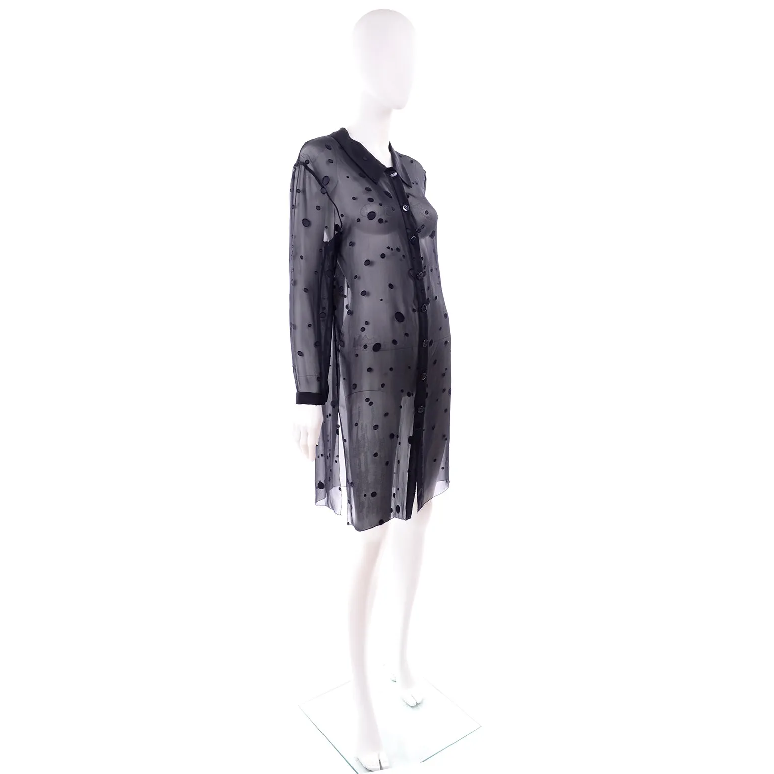 RESERVED // Valentino Sheer Silk Midnight Blue Blouse or Shirt Dress w Dot Applique