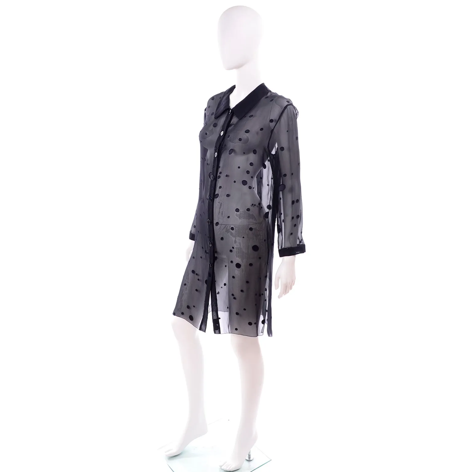 RESERVED // Valentino Sheer Silk Midnight Blue Blouse or Shirt Dress w Dot Applique