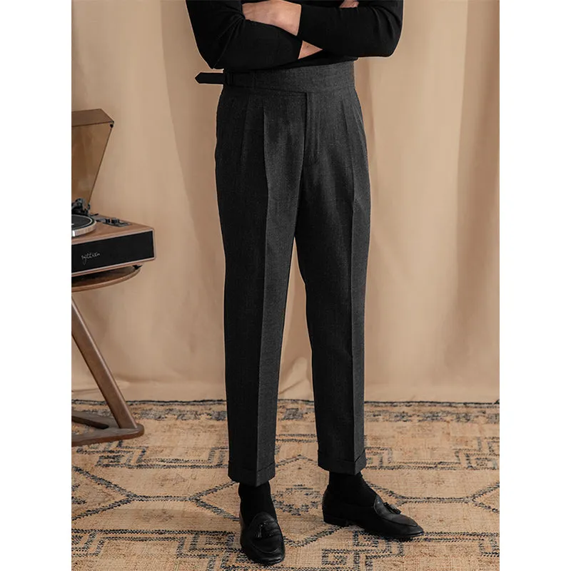 Retro Adjustable High Waist Slim Fit Trousers