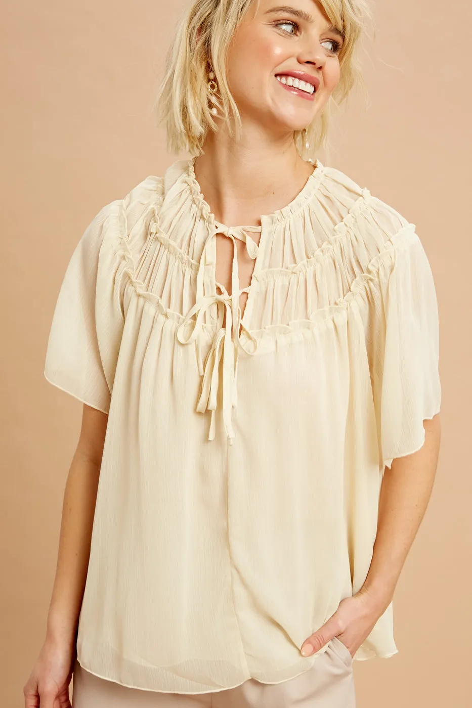 Rosamund Ruffle Yoke Keyhole Blouse