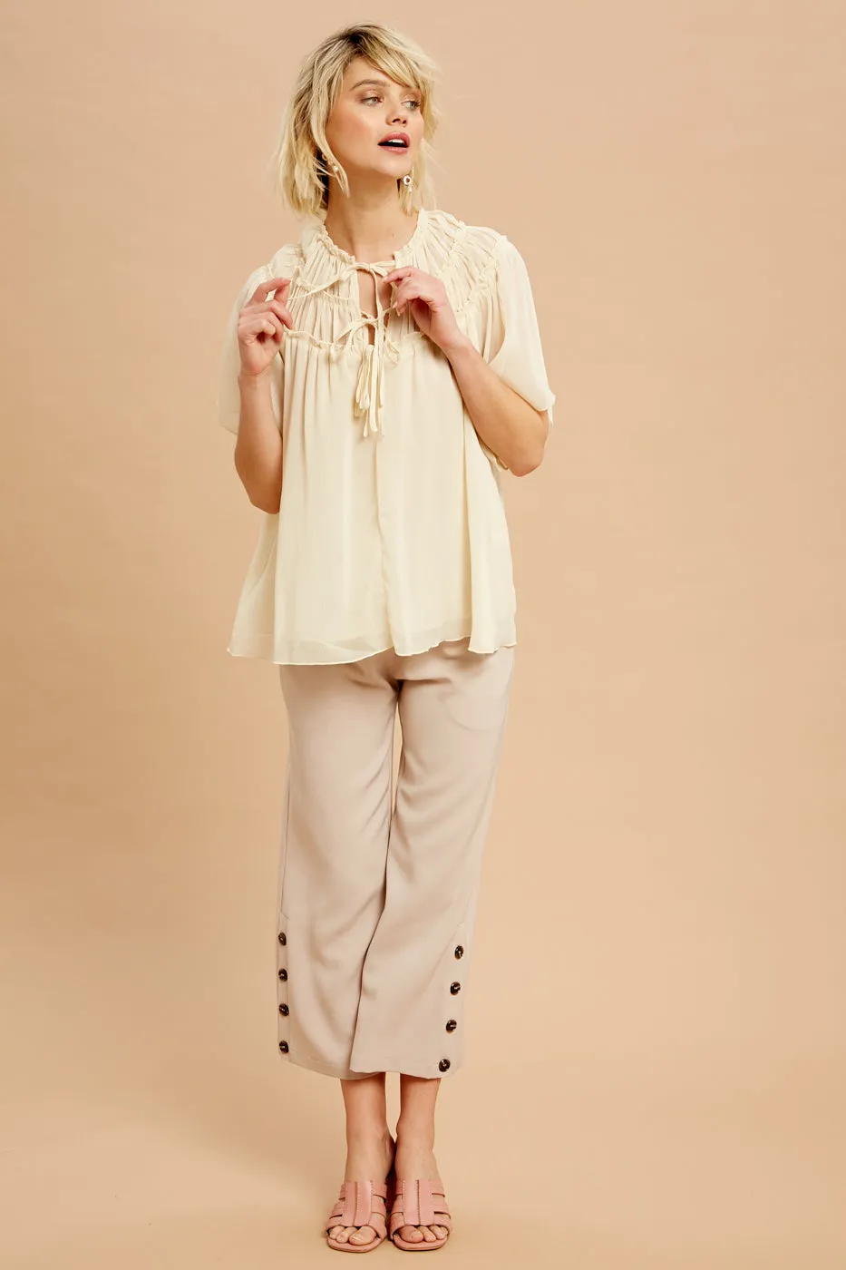 Rosamund Ruffle Yoke Keyhole Blouse