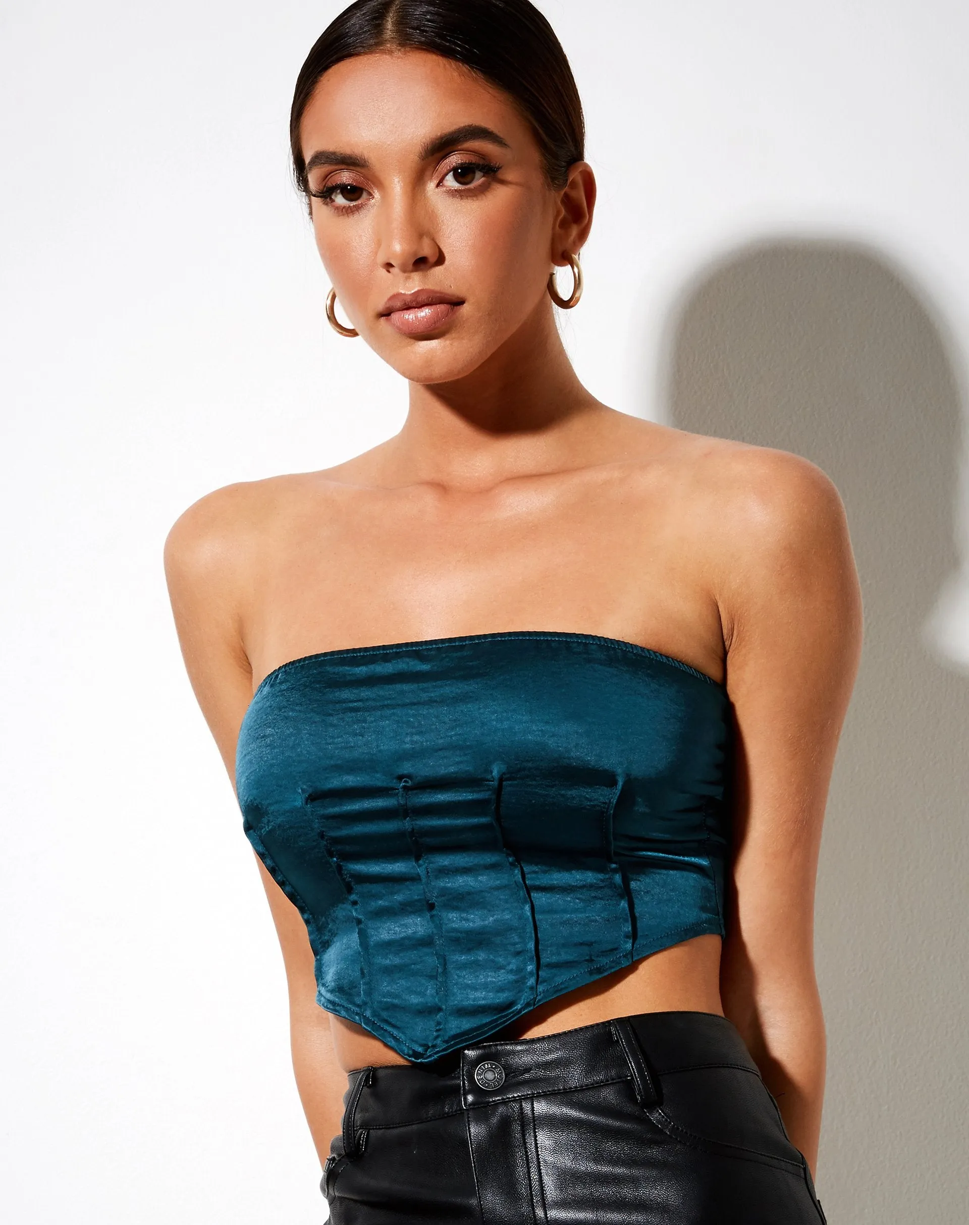 Sanja Bandeau Top in Satin Teal