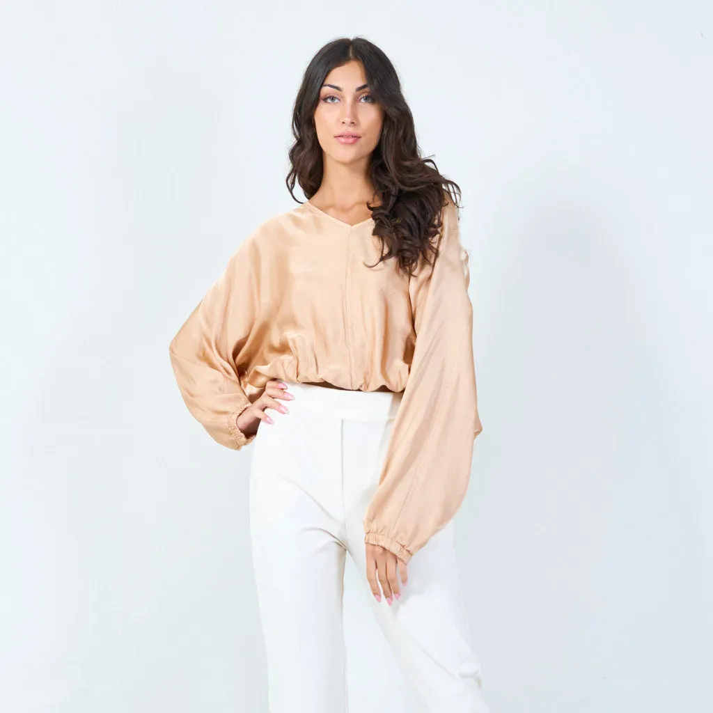 Satin blouse with balloon sleeves wholesale