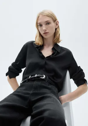 Satin finish flowy shirt - Black