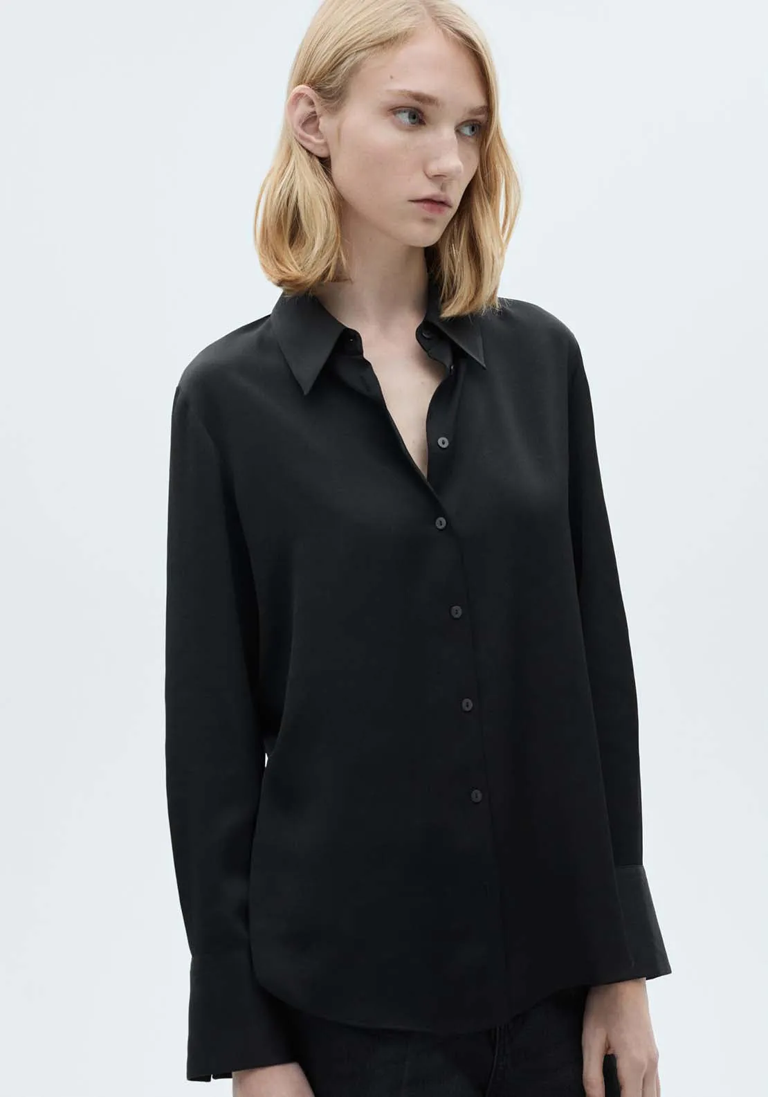 Satin finish flowy shirt - Black