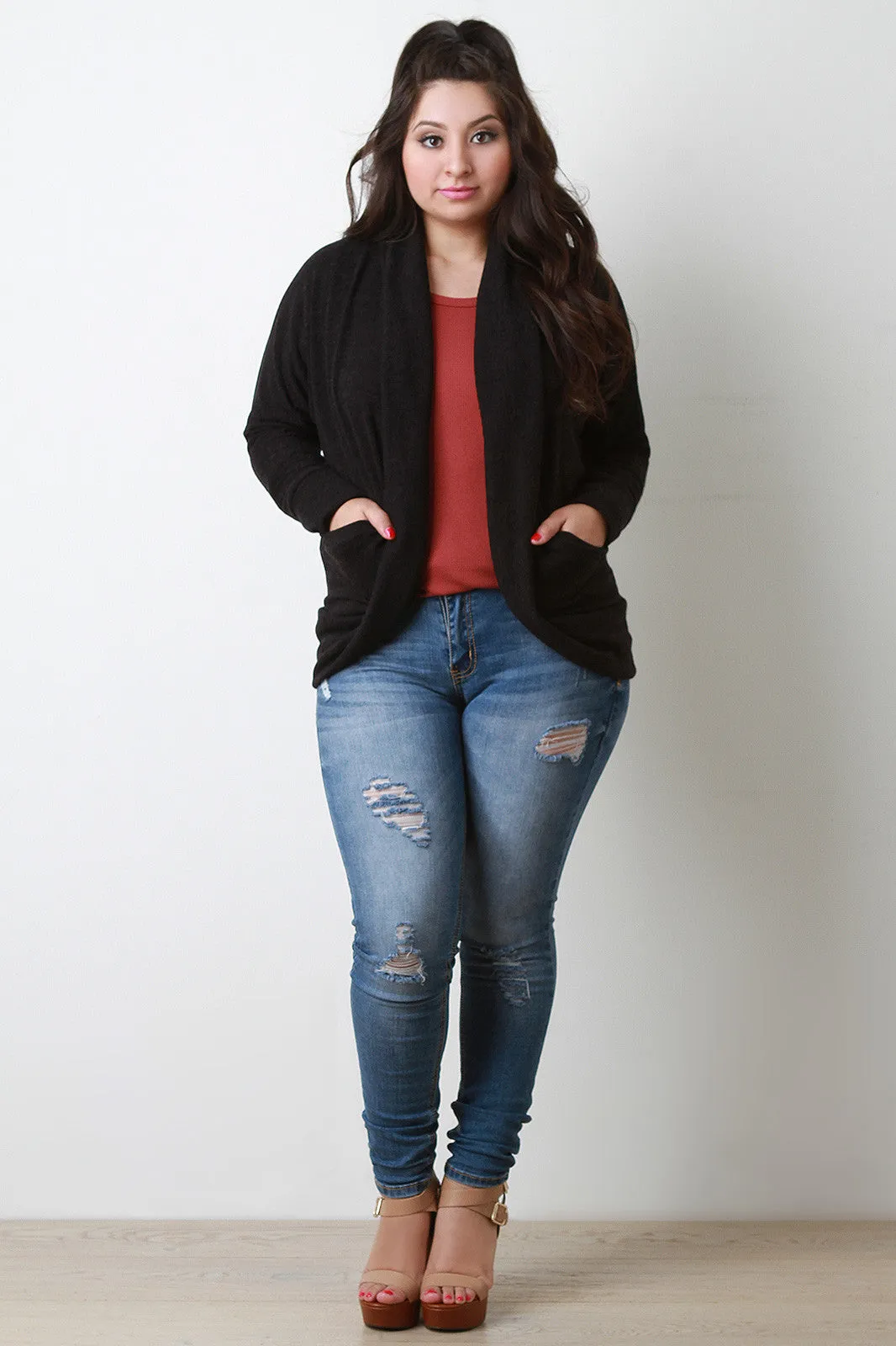 Shawl Collar Open Front Cocoon Cardigan