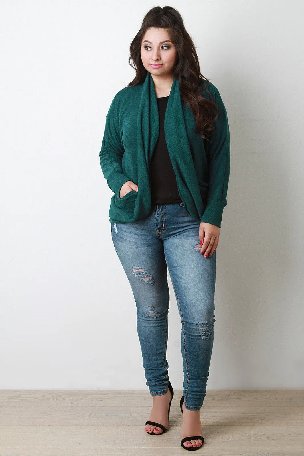 Shawl Collar Open Front Cocoon Cardigan