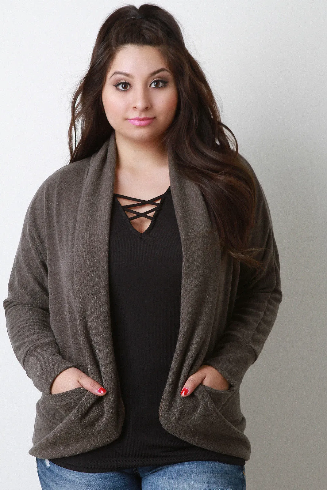 Shawl Collar Open Front Cocoon Cardigan