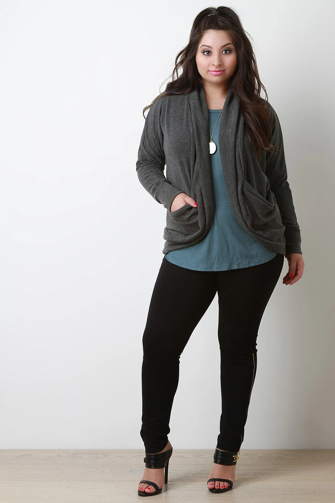 Shawl Collar Open Front Cocoon Cardigan