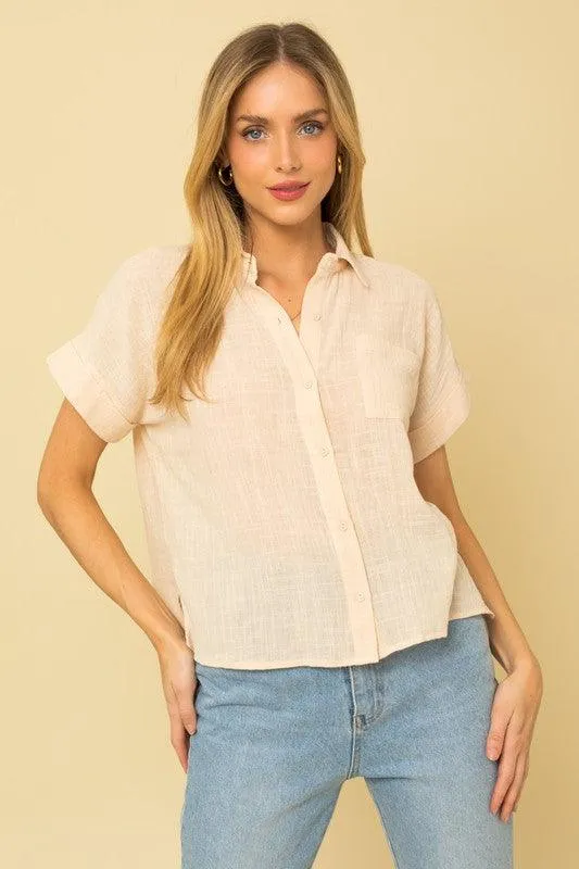 Short Sleeve Button Down Blouse